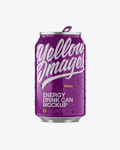 330ml Aluminium Can W/ Condensation & Glossy Finish Mockup - Front View