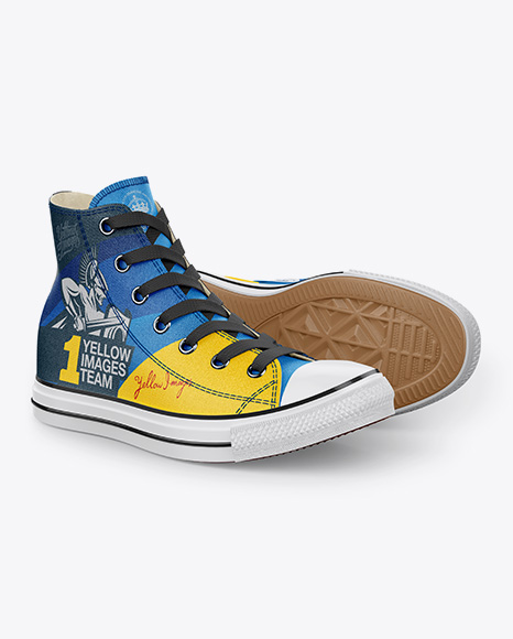 2 High-Top Canvas Sneakers Mockup - Half Side View