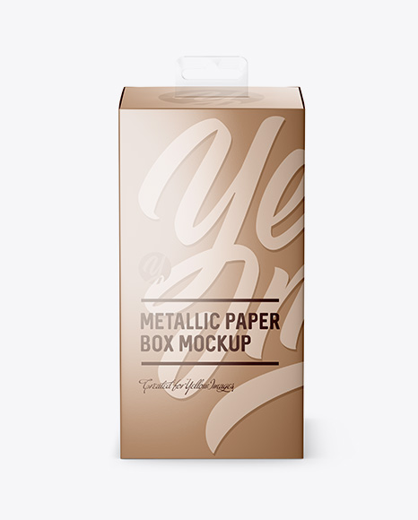 Metallic Paper Box with Hang Tab Mockup - Front View (high-angle shot)