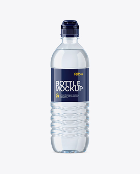 Blue PET Water Bottle W/ Sport Cap Mockup