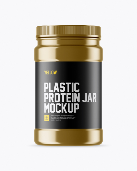 Metallic Protein Jar With Paper Label Mockup
