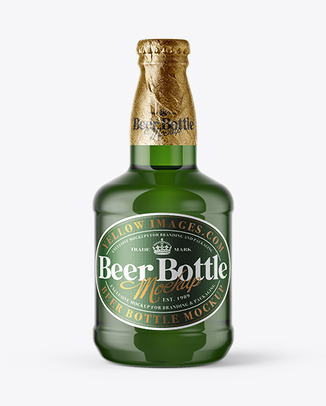330ml Green Glass Lager Beer Bottle with Foil Mockup