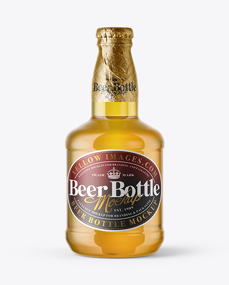 330ml Clear Glass Lager Beer Bottle with Foil Mockup