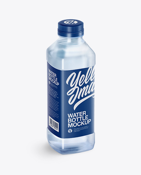 Blue PET Water Bottle Mockup - Half Side View (High-Angle Shot)
