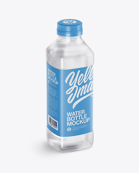 Clear PET Water Bottle Mockup - Half Side View (High-Angle Shot)