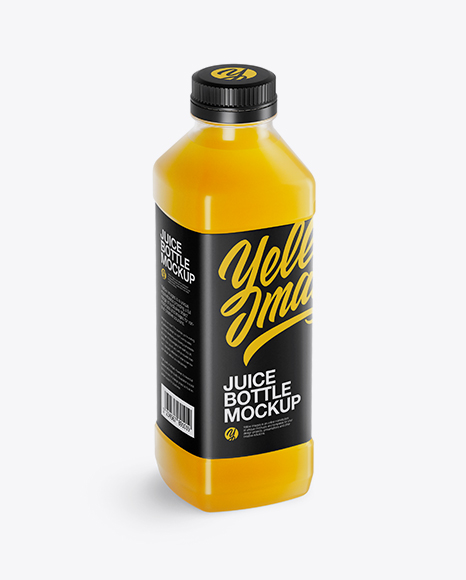 Clear PET Orange Juice Bottle Mockup - Half Side View (High-Angle Shot)