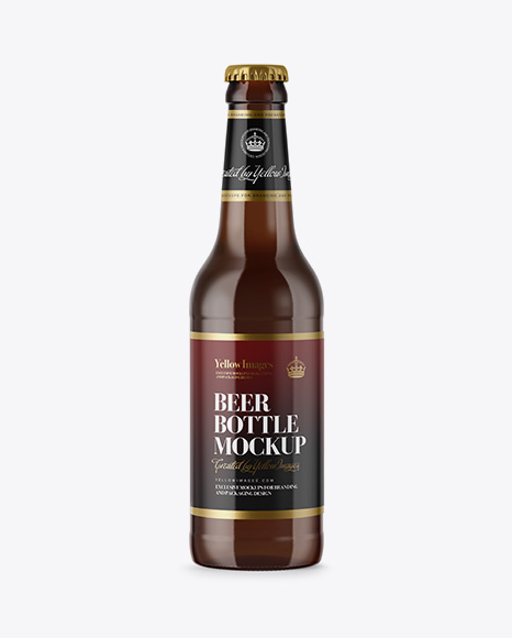 330ml Amber Glass Bottle with Lager Beer Mockup
