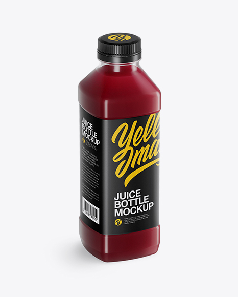 Clear PET Cherry Juice Bottle Mockup - Half Side View (High-Angle Shot)
