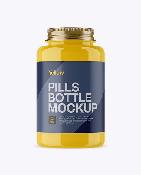 Glossy Plastic Bottle With Pills Mockup