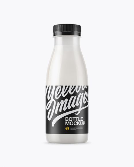 Glossy Plastic Dairy Bottle With Paper Label Mockup
