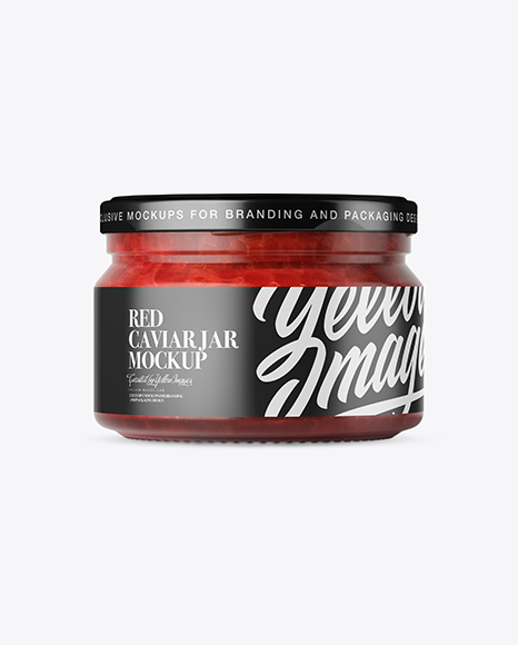 250ml Clear Glass Jar with Red Caviar Mockup - Front View