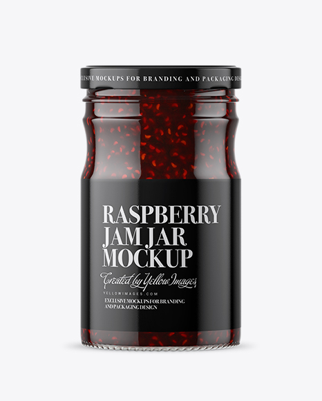 Clear Glass Raspberry Jam Jar Mockup
