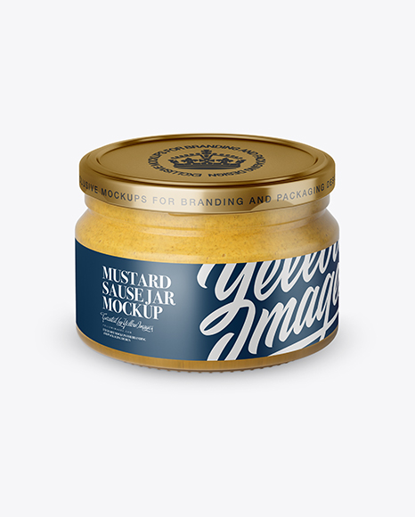 250ml Clear Glass Jar with Mustard Mockup (High-Angle Shot)