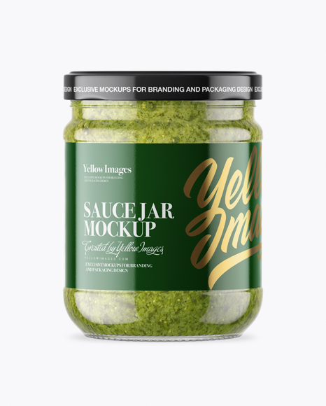 Clear Glass Jar with Pesto Sauce Mockup - Front View
