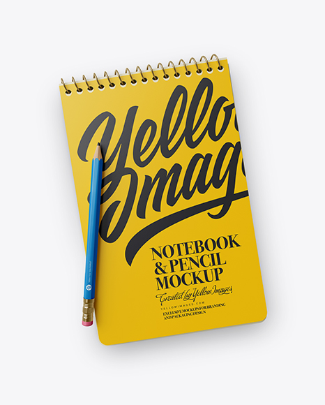 Notebook & Pencil Mockup - Top View