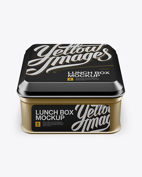 Metallic Square Lunch Box Mockup (High Angle Shot)