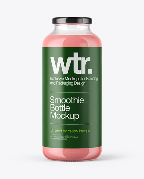 Clear Glass Bottle with Strawberry Smoothie Mockup