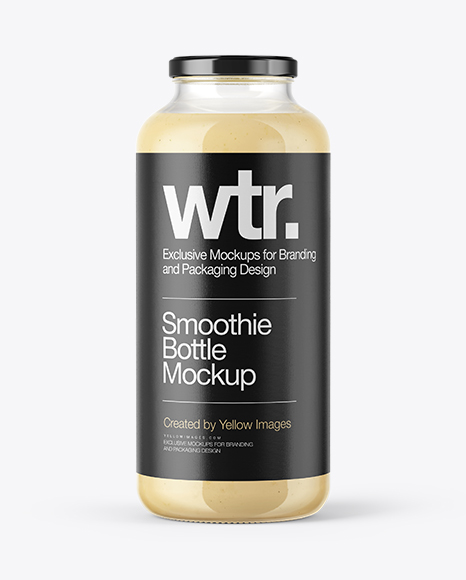 Clear Glass Bottle with Banana Smoothie Mockup