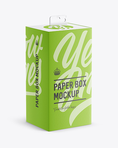 Textured Carton Box with Hang Tab Mockup - Half Side View (high-angle shot)