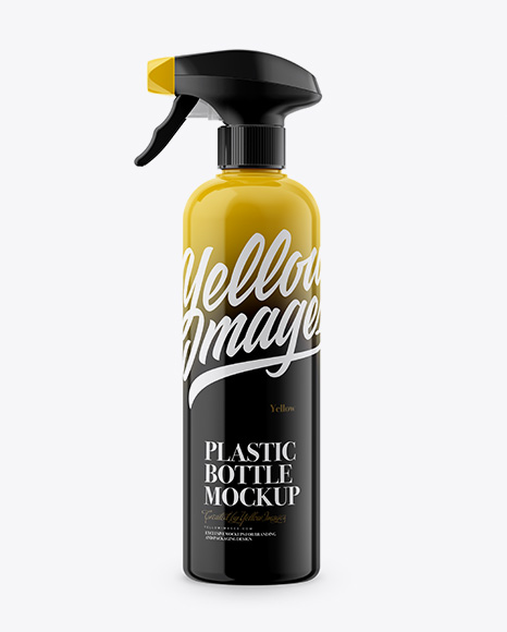 Glossy Plastic Bottle with Trigger Sprayer Mockup