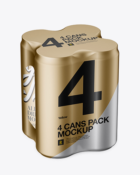 4 Cans in Matte Metallic Shrink Wrap Mockup - Half Side View (High Angle Shot)