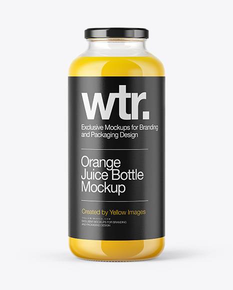 Clear Glass Bottle with Orange Juice Mockup