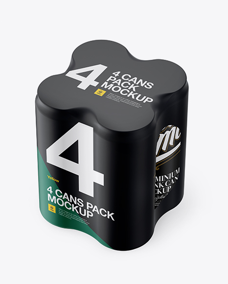 4 Cans in Matte Shrink Wrap Mockup - Half Side View (High Angle Shot)