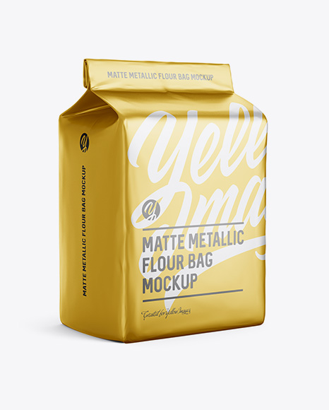 Matte Metallic Flour Bag Mockup - Halfside View (Eye-Level Shot)