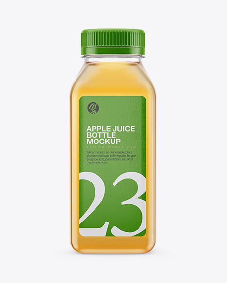 Clear Plastic Bottle With Apple Juice Mockup