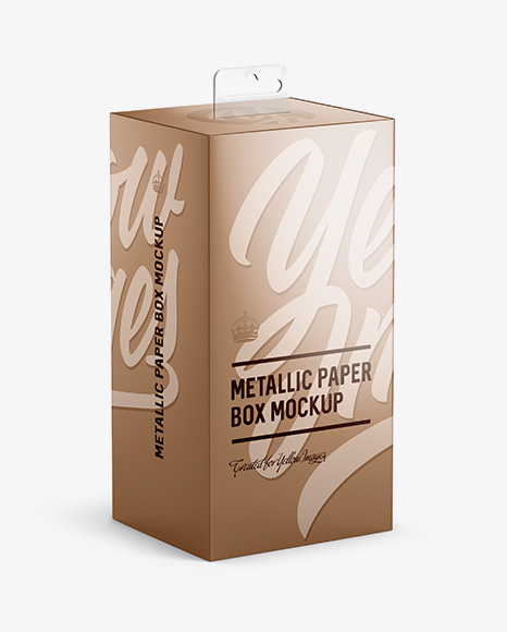 Metallic Paper Box with Hang Tab Mockup - Half Side View (high-angle shot)