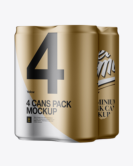 4 Cans in Matte Metallic Shrink Wrap Mockup - Half Side View