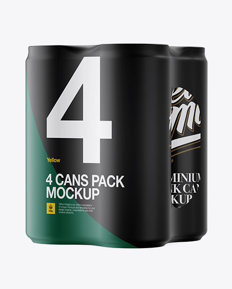4 Cans in Matte Shrink Wrap Mockup - Half Side View