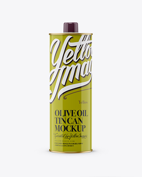 Olive Oil Glossy Tin Can w/ Cap Mockup - Front View