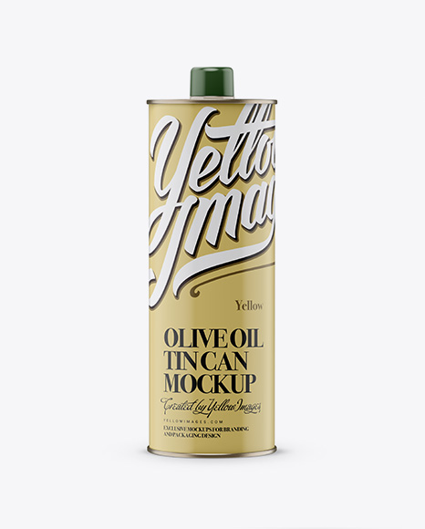 Olive Oil Matte Tin Can w/ Cap Mockup - Front View