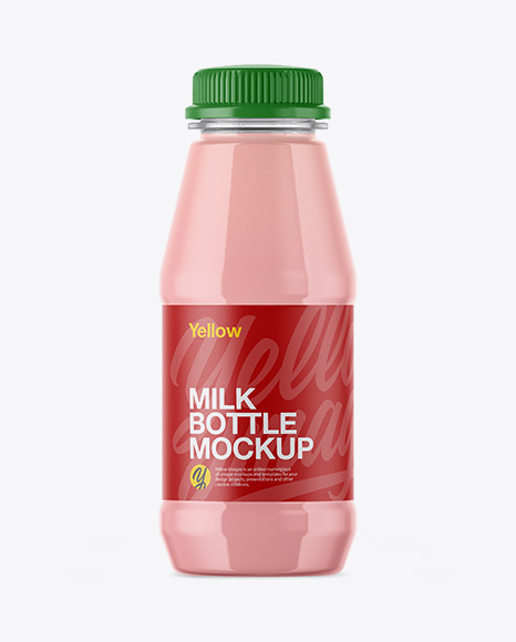 Plastic Bottle With Strawberry Milk Mockup