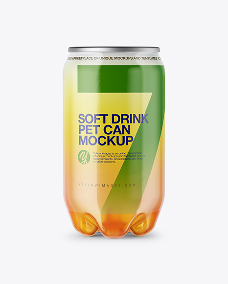 PET Can with Orange Drink Mockup