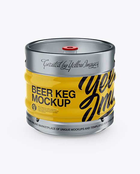 30L Glossy Beer Keg Mockup - Front View (High-Angle Shot)