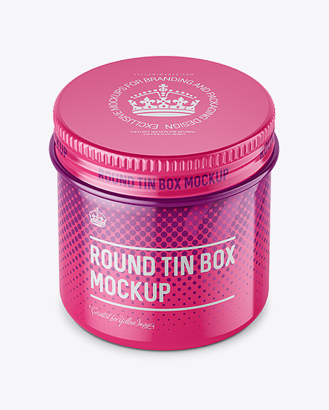50ml Round Tin Box with Glossy Finish Mockup (High-Angle Shot)