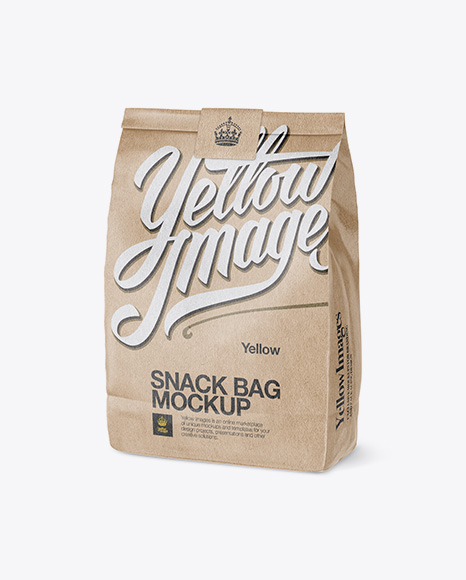 Kraft Snack Bag With Label Mockup - Half Side View