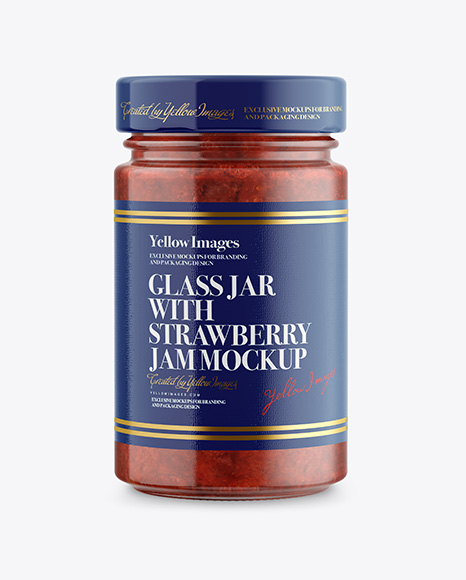 Glass Jar with Strawberry Jam Mockup - Front View