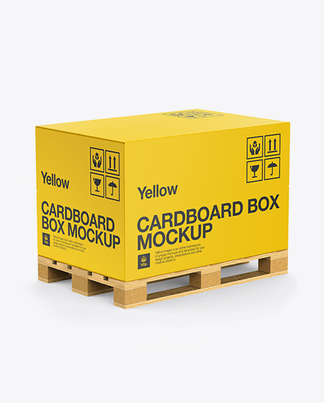 Wooden Pallet With Box Mockup - Half Side View