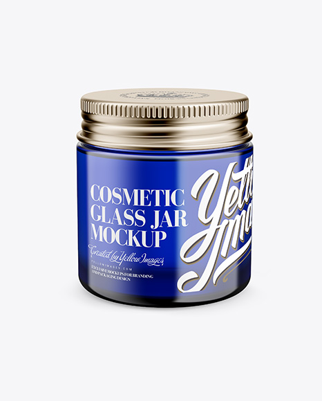 Blue Glass Cosmetic Jar Mockup - Front View (High Angle Shot)