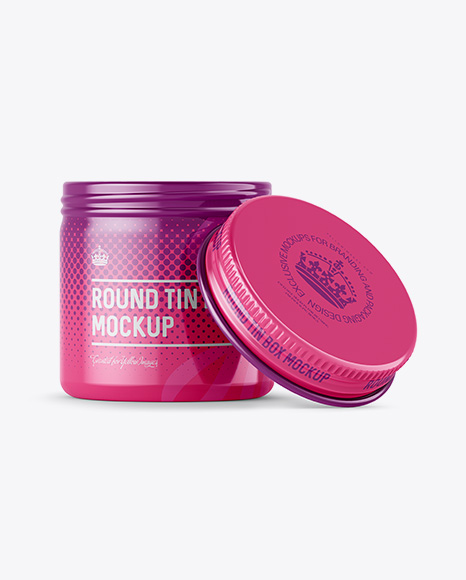 50ml Open Round Tin Box with Glossy Finish Mockup - Front View