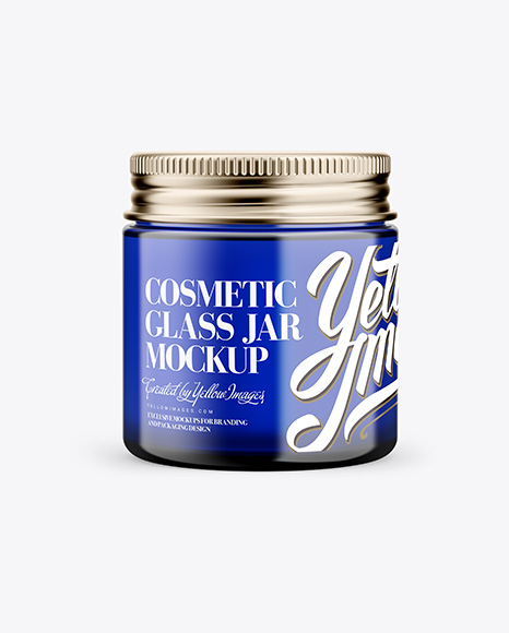 Blue Glass Cosmetic Jar Mockup - Front View