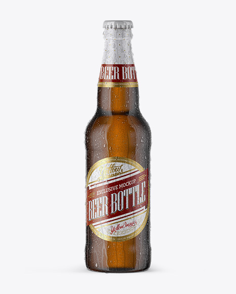 12oz Amber Beer Bottle With Condensation Mockup