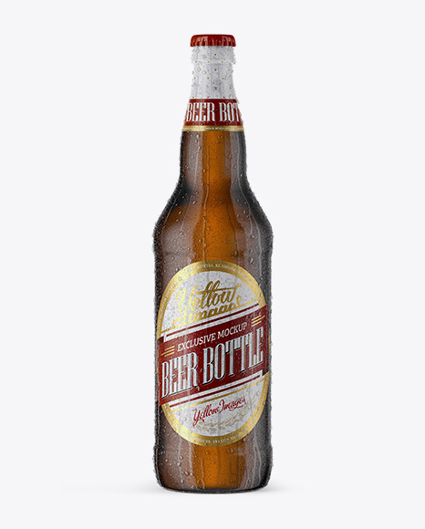 22oz Amber Beer Bottle With Condensation Mockup