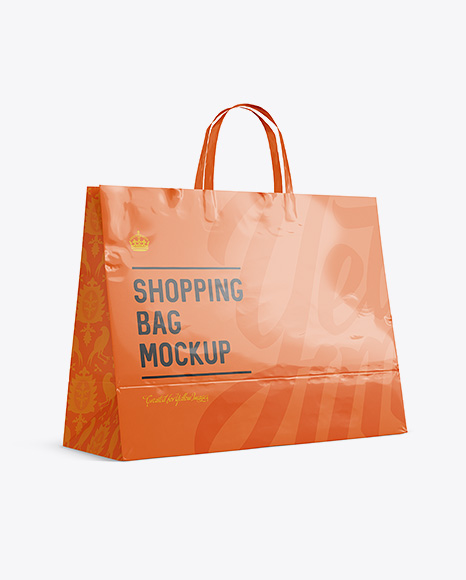 Glossy Paper Shopping Bag Mockup - Halfside View (Eye-Level Shot)