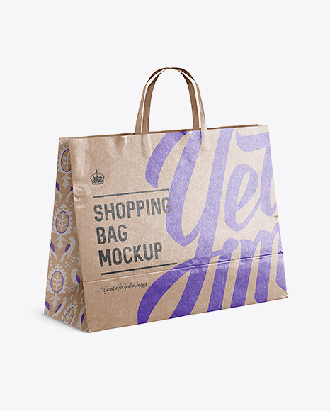 Glossy Kraft Paper Shopping Bag Mockup - Halfside View