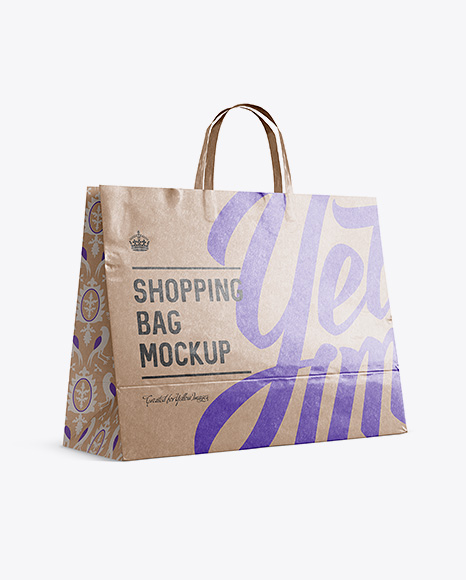 Glossy Kraft Paper Shopping Bag Mockup - Halfside View (Eye-Level Shot)
