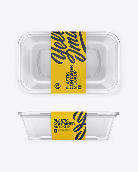 Plastic Clear Container Mockup - Front, Side and Top Views